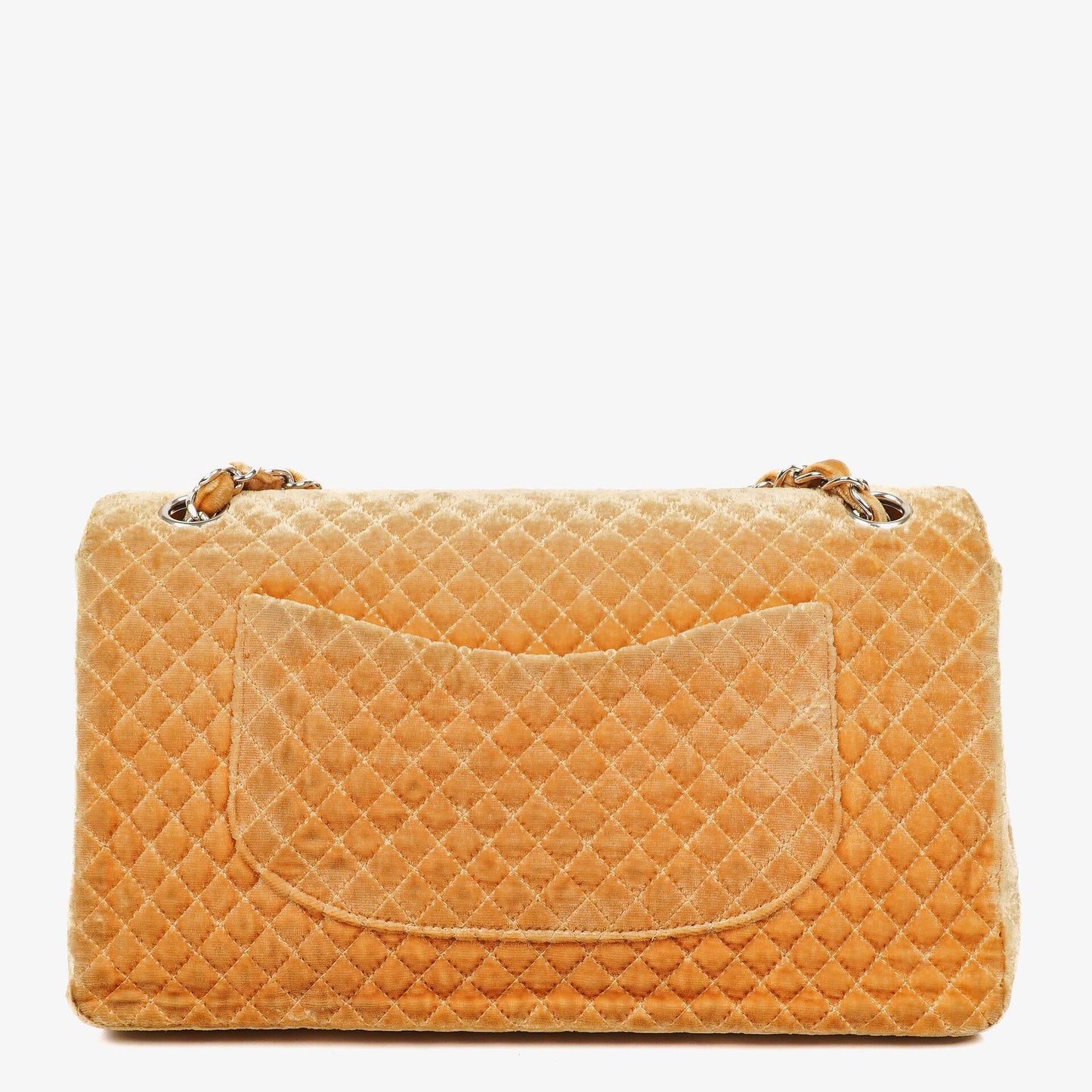 Chanel Single Flap Schultertasche aus gestepptem Samt mit silberfarbenen Beschlägen