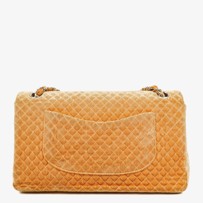 Chanel Single Flap Schultertasche aus gestepptem Samt mit silberfarbenen Beschlägen