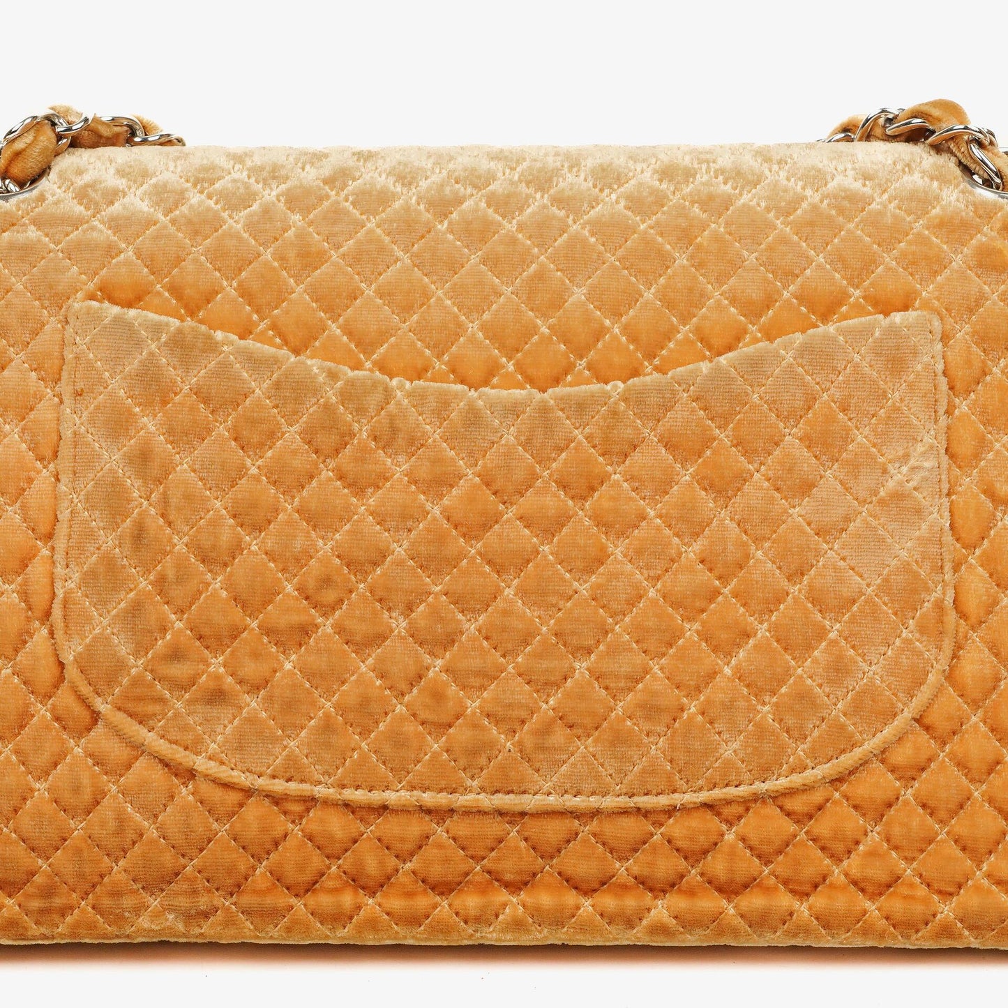 Chanel Single Flap Schultertasche aus gestepptem Samt mit silberfarbenen Beschlägen