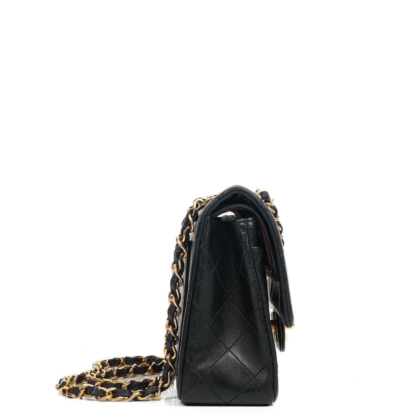 Chanel Small Classic Double Flap Bag aus schwarzem gestepptem Lammleder mit 24K vergoldeten Beschlägen