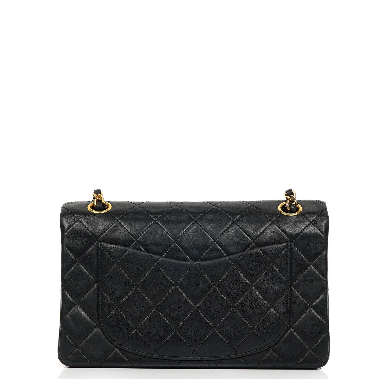 Chanel Small Classic Double Flap Bag aus schwarzem gestepptem Lammleder mit 24K vergoldeten Beschlägen