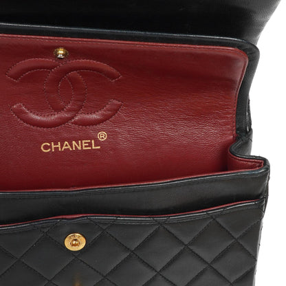 Chanel Small Classic Double Flap Bag aus schwarzem gestepptem Lammleder mit 24K vergoldeten Beschlägen