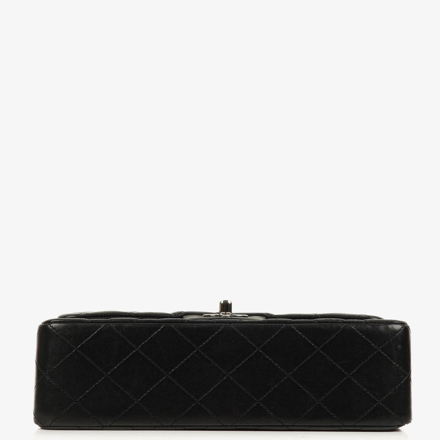 Chanel Classic Double Flap Tasche Small aus schwarzem gestepptem Lammleder mit silberfarbener Hardware