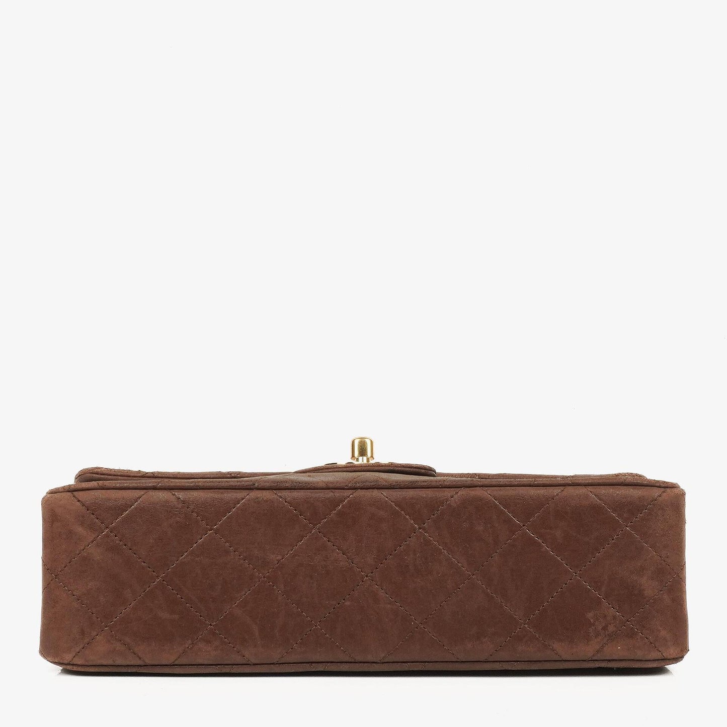Chanel Kleine Classic Double Flap Bag aus braunem gestepptem Lammleder mit 24K vergoldeten Beschlägen