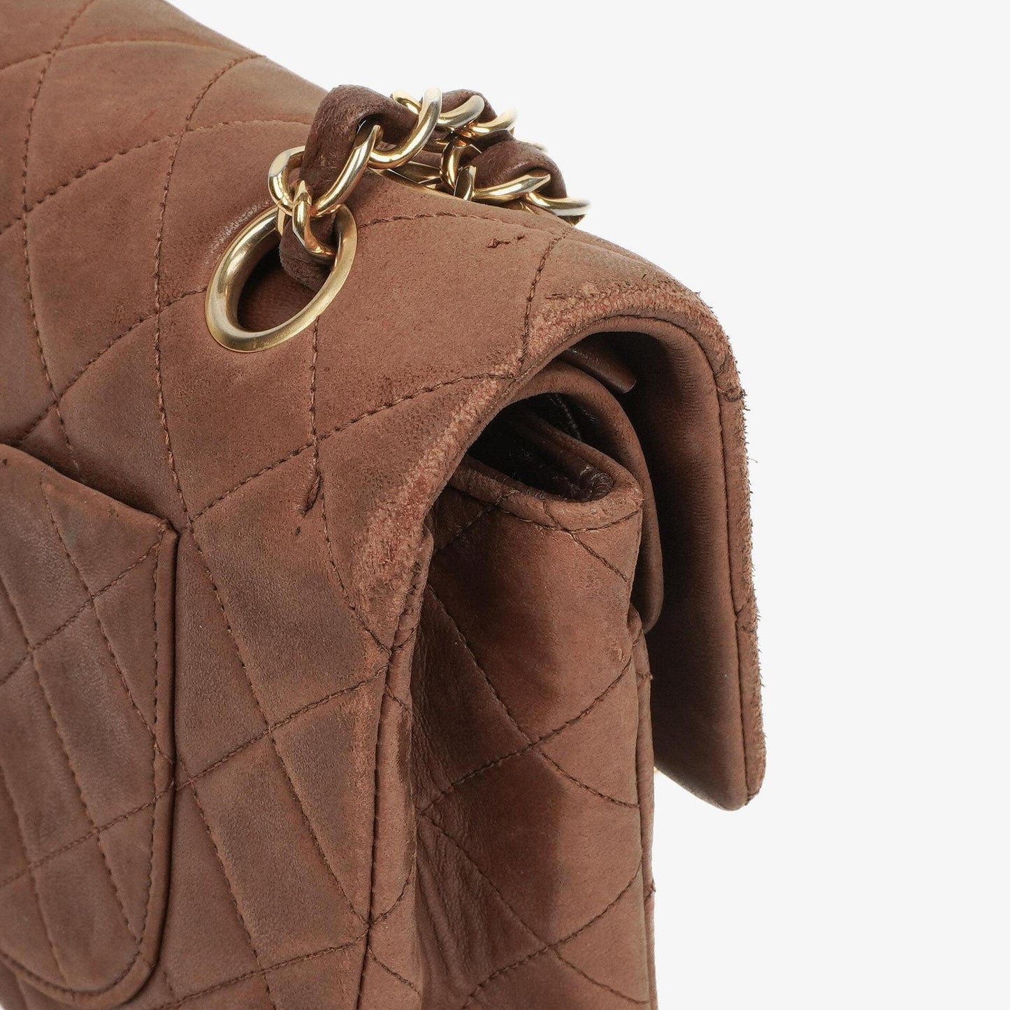Chanel Kleine Classic Double Flap Bag aus braunem gestepptem Lammleder mit 24K vergoldeten Beschlägen