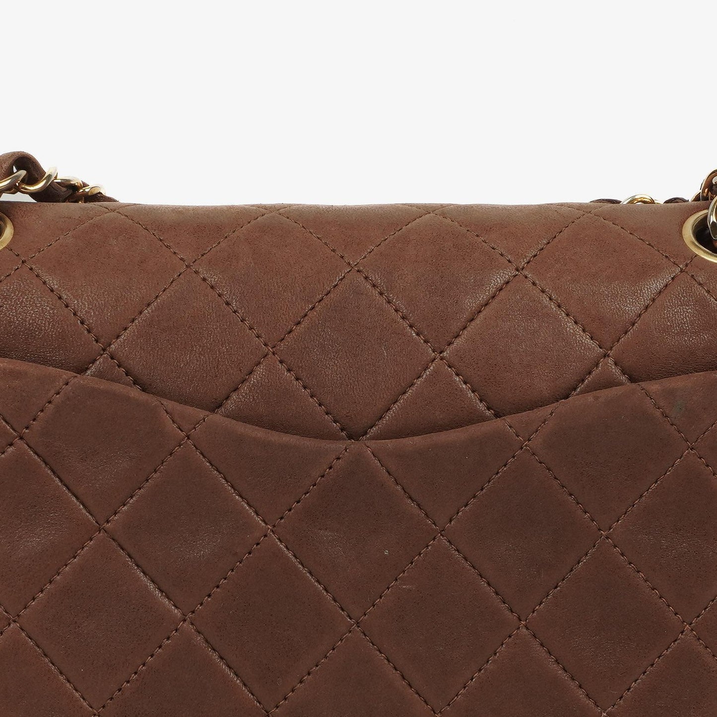 Chanel Kleine Classic Double Flap Bag aus braunem gestepptem Lammleder mit 24K vergoldeten Beschlägen