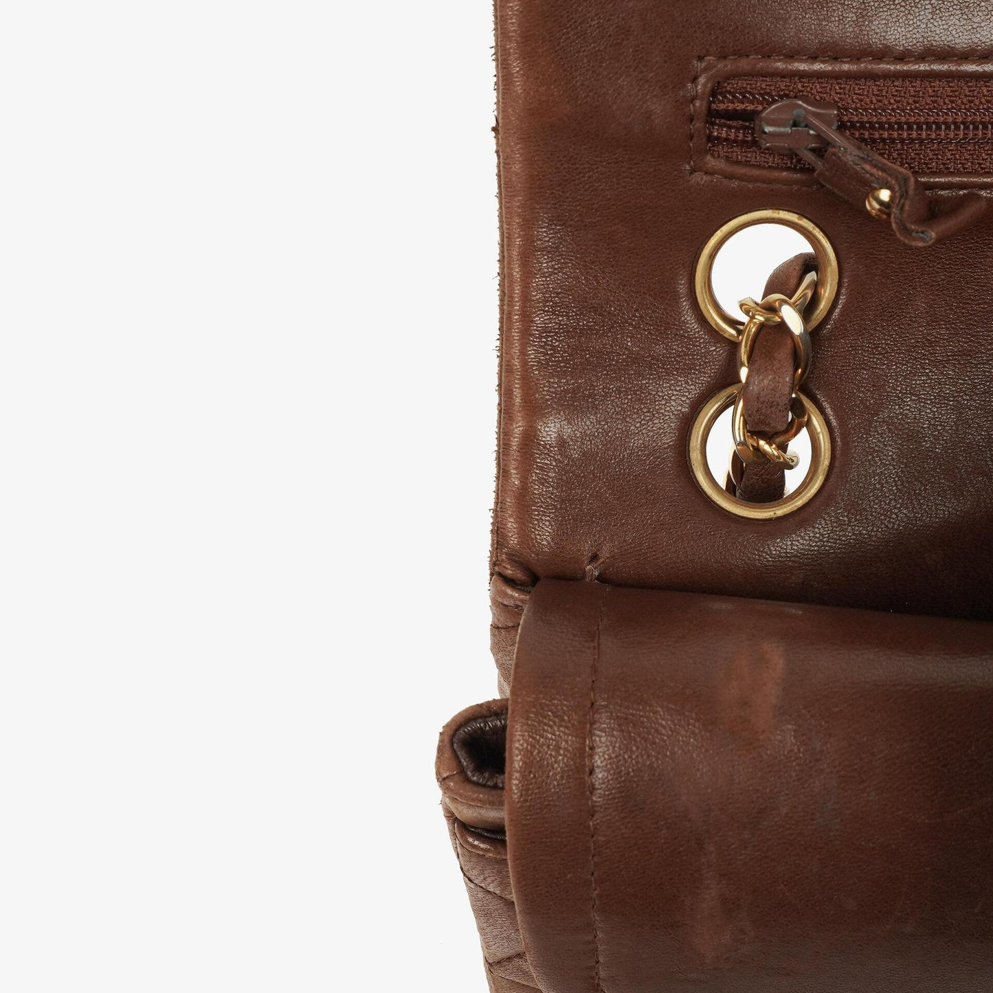 Chanel Kleine Classic Double Flap Bag aus braunem gestepptem Lammleder mit 24K vergoldeten Beschlägen