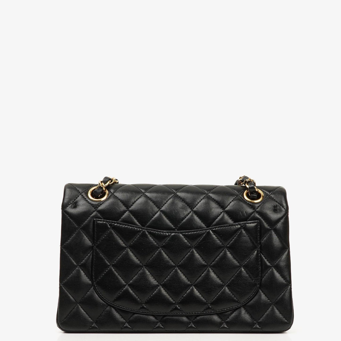 Chanel Small Classic Double Flap Tasche aus schwarzem gestepptem Lammleder