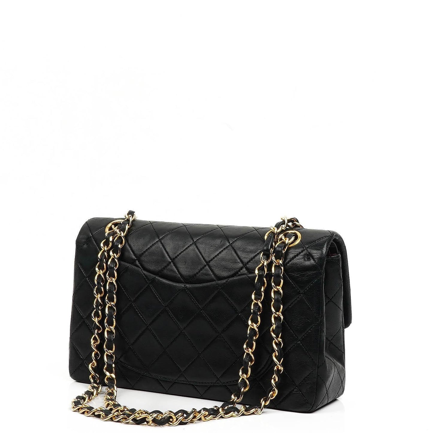 Chanel Kleine Classic Double Flap Tasche aus schwarzem gestepptem Lammleder mit 24K vergoldeter Hardware