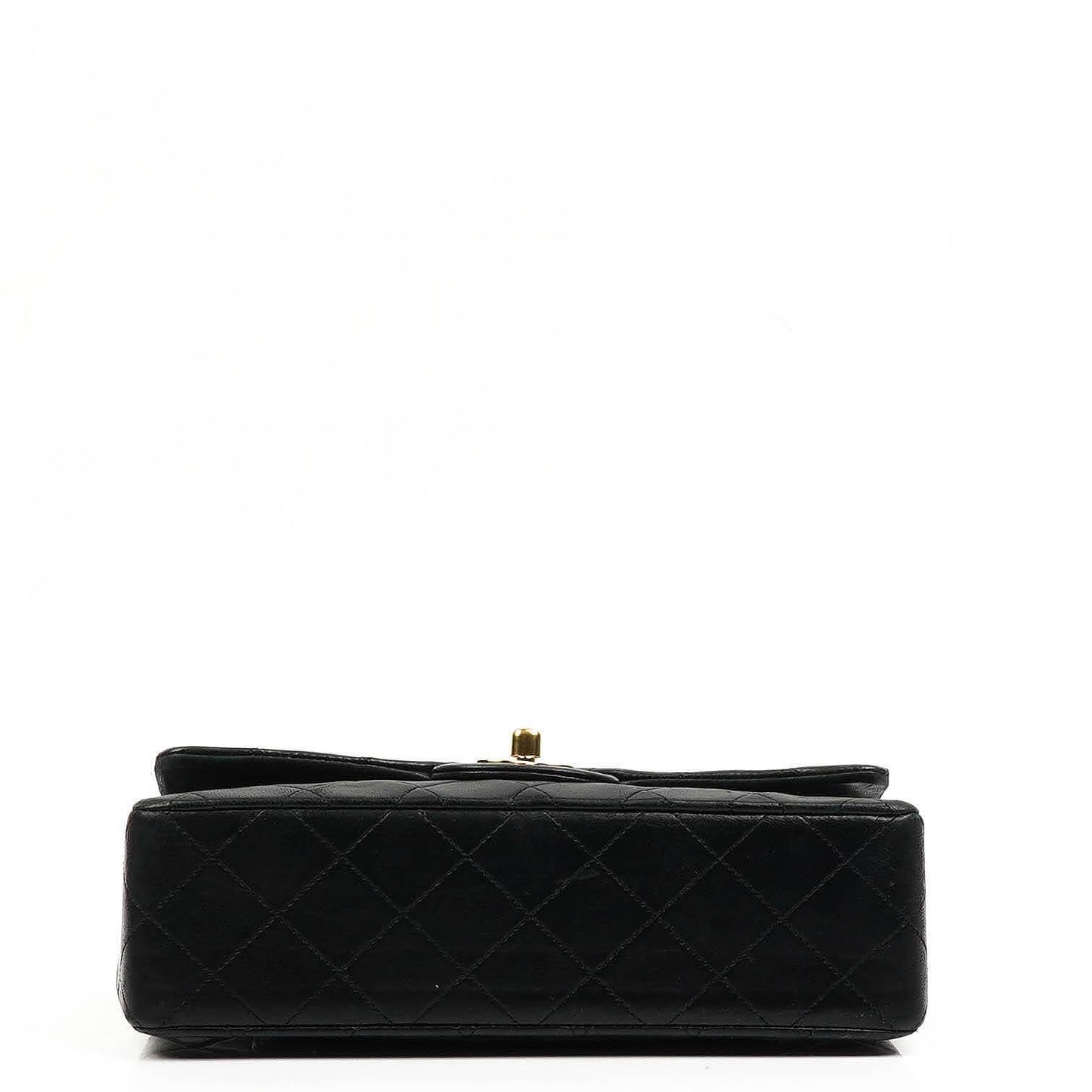 Chanel Kleine Classic Double Flap Tasche aus schwarzem gestepptem Lammleder mit 24K vergoldeter Hardware