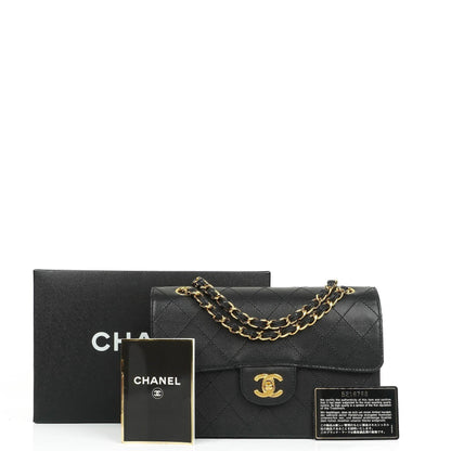 Chanel Kleine Klassische Flap Tasche Schwarz Kaviar 24K Goldbeschläge