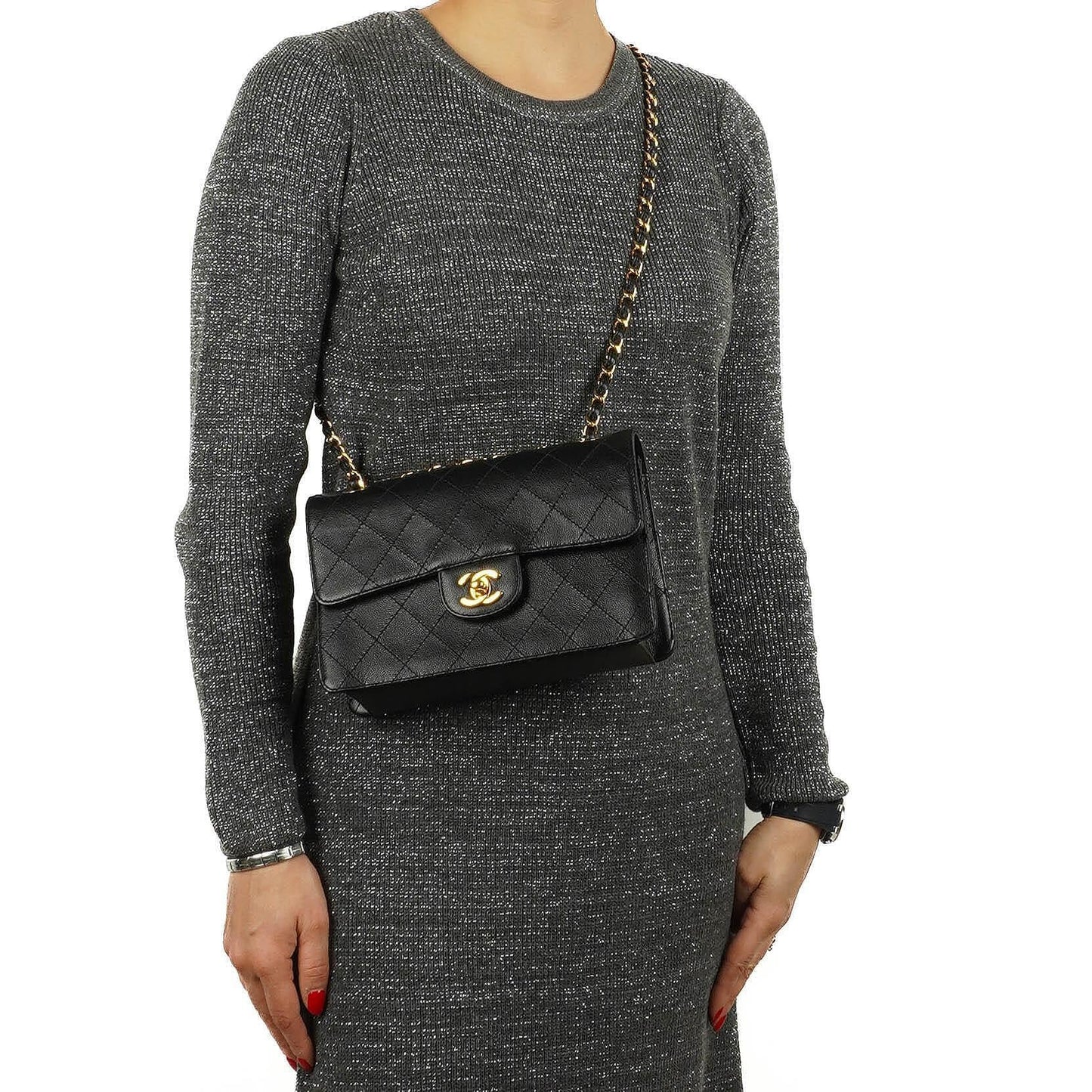 Chanel Kleine Klassische Flap Tasche Schwarz Kaviar 24K Goldbeschläge