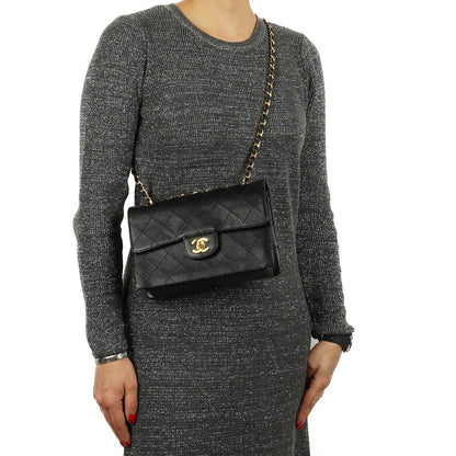 Chanel Kleine Klassische Flap Tasche Schwarz Kaviar 24K Goldbeschläge