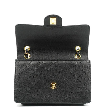 Chanel Kleine Klassische Flap Tasche Schwarz Kaviar 24K Goldbeschläge