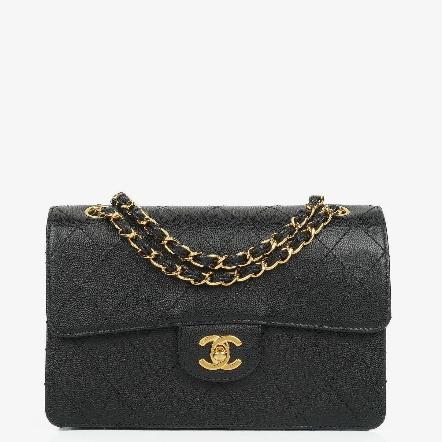 Chanel Kleine Klassische Flap Tasche Schwarz Kaviar 24K Goldbeschläge