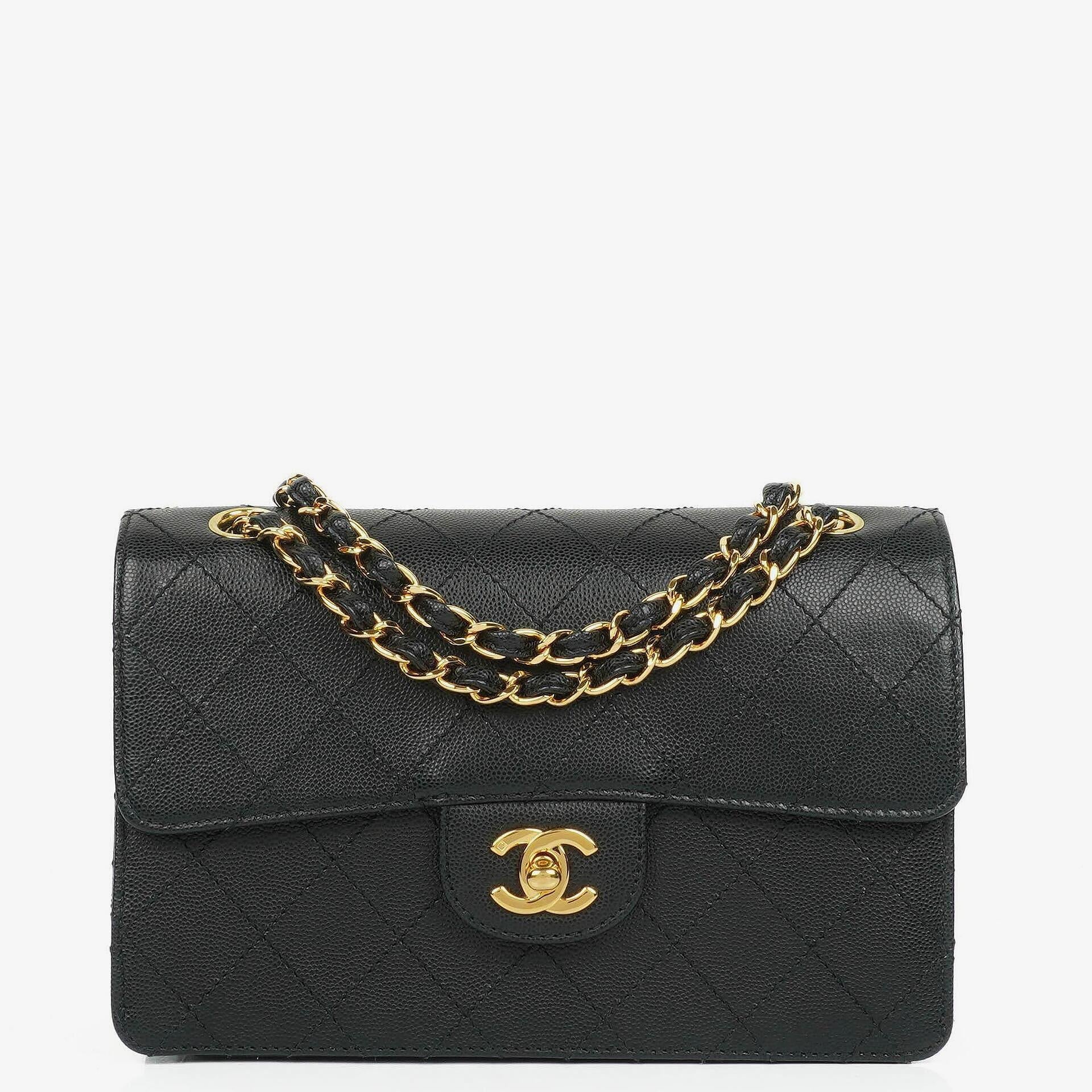 Chanel Kleine Klassische Flap Tasche Schwarz Kaviar 24K Goldbeschläge