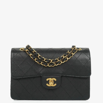 Chanel Kleine Klassische Flap Tasche Schwarz Kaviar 24K Goldbeschläge