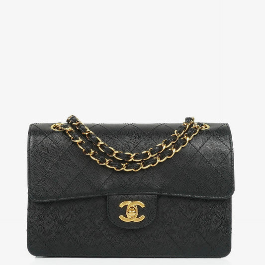 Chanel Kleine Klassische Flap Tasche Schwarz Kaviar 24K Goldbeschläge