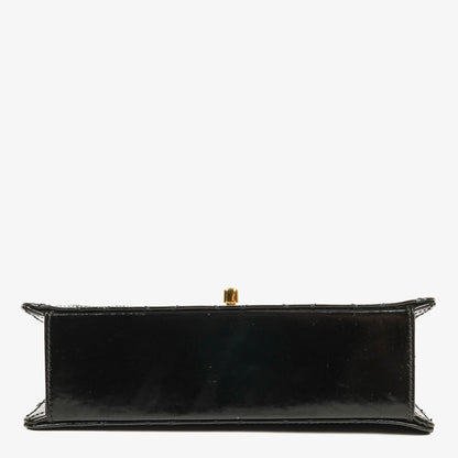 Chanel Kleine Classic Single Flap Tasche aus schwarzem gestepptem Lackleder mit 24K vergoldeter Hardware