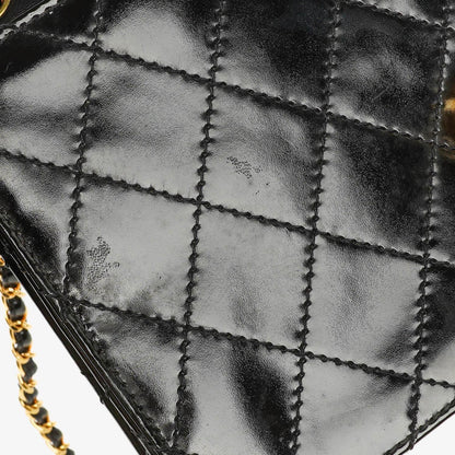 Chanel Kleine Classic Single Flap Tasche aus schwarzem gestepptem Lackleder mit 24K vergoldeter Hardware