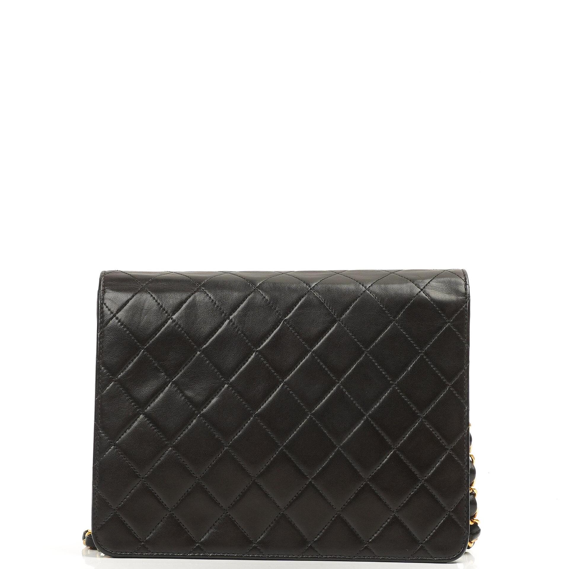 Chanel Kleine klassische Einzelklappen-Tasche Schwarz gestepptes Lammleder mit 24K goldplattierter Hardware