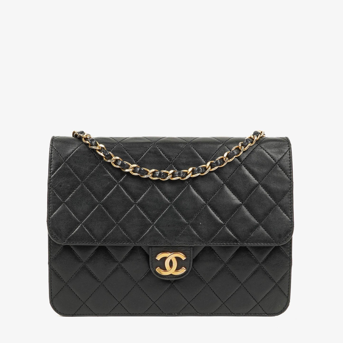 Chanel Kleine Classic Single Flap Tasche Schwarzes Gestepptes Lammleder mit 24K Gold-beschichteten Beschlägen