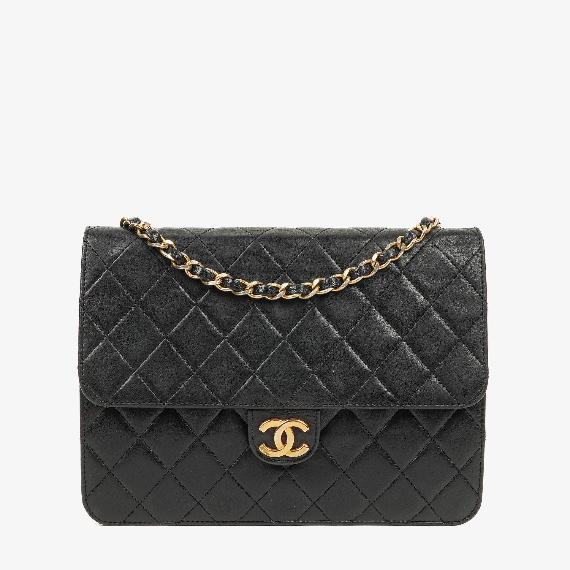 Chanel Kleine Classic Single Flap Tasche Schwarzes Gestepptes Lammleder mit 24K Gold-beschichteten Beschlägen
