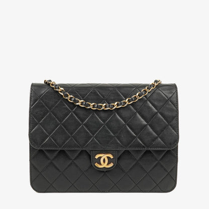 Chanel Kleine Classic Single Flap Tasche Schwarzes Gestepptes Lammleder mit 24K Gold-beschichteten Beschlägen