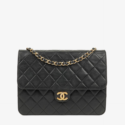 Chanel Kleine Classic Single Flap Tasche Schwarzes Gestepptes Lammleder mit 24K Gold-beschichteten Beschlägen