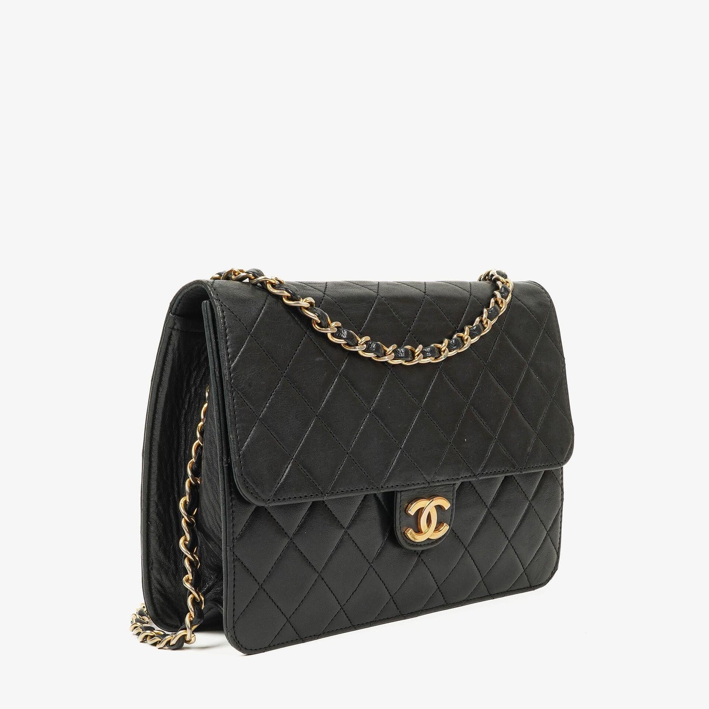 Chanel Kleine Classic Single Flap Tasche Schwarzes Gestepptes Lammleder mit 24K Gold-beschichteten Beschlägen