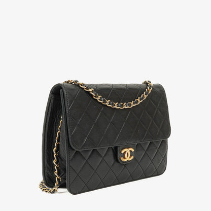 Chanel Kleine Classic Single Flap Tasche Schwarzes Gestepptes Lammleder mit 24K Gold-beschichteten Beschlägen