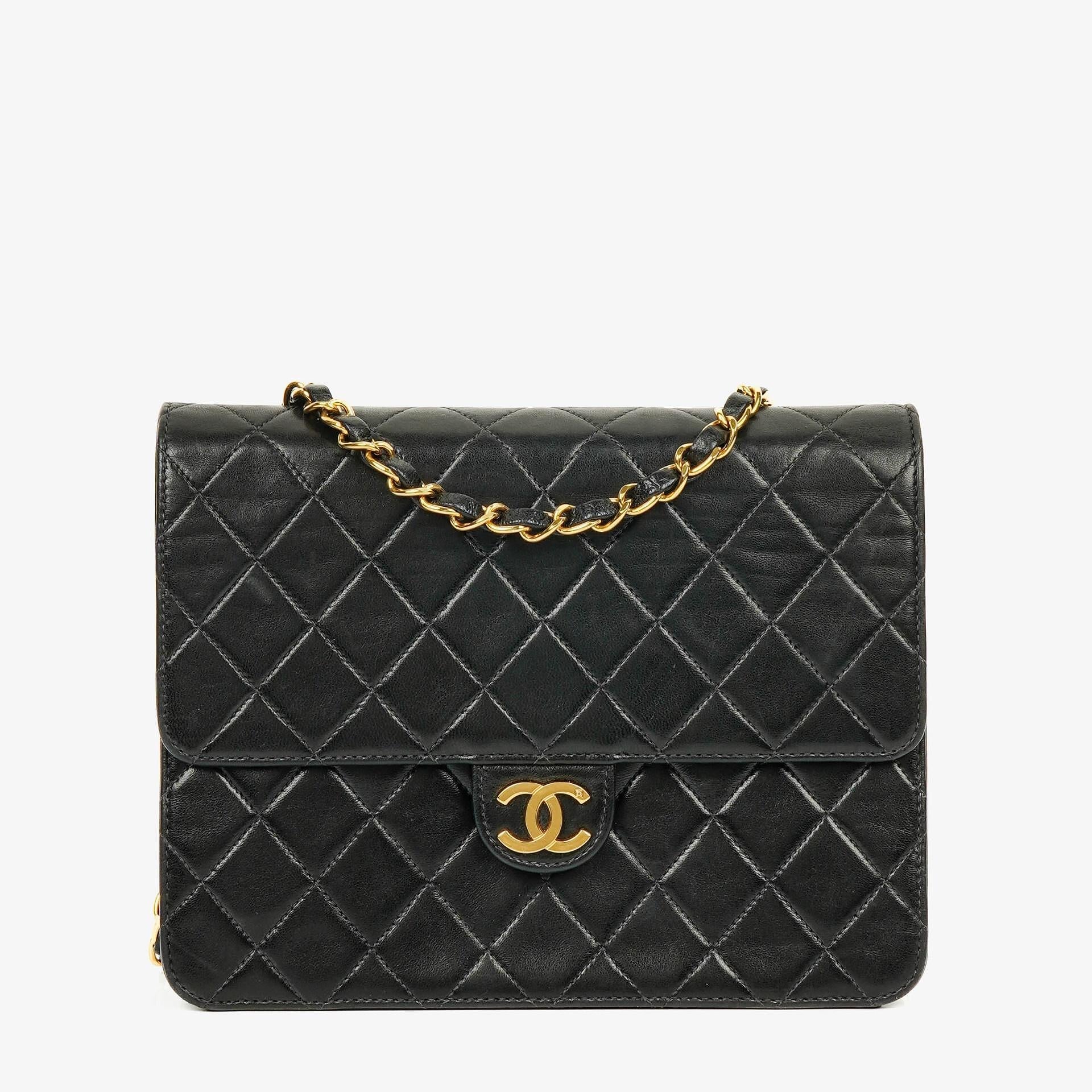 Chanel Kleine Classic Single Flap Tasche aus schwarzem gestepptem Lammleder mit 24K vergoldeten Beschlägen