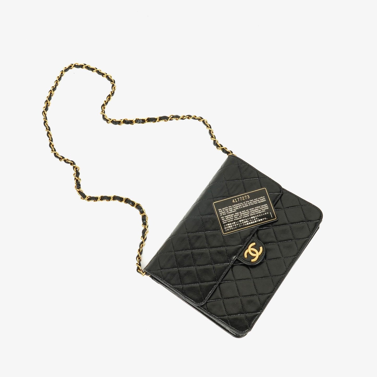 Chanel Kleine Classic Single Flap Tasche aus schwarzem gestepptem Lammleder mit 24K vergoldeten Beschlägen
