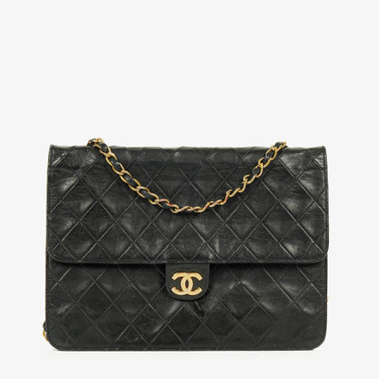 Chanel Kleine Classic Single Flap Tasche aus schwarzem gestepptem Lammleder mit 24K vergoldeter Hardware