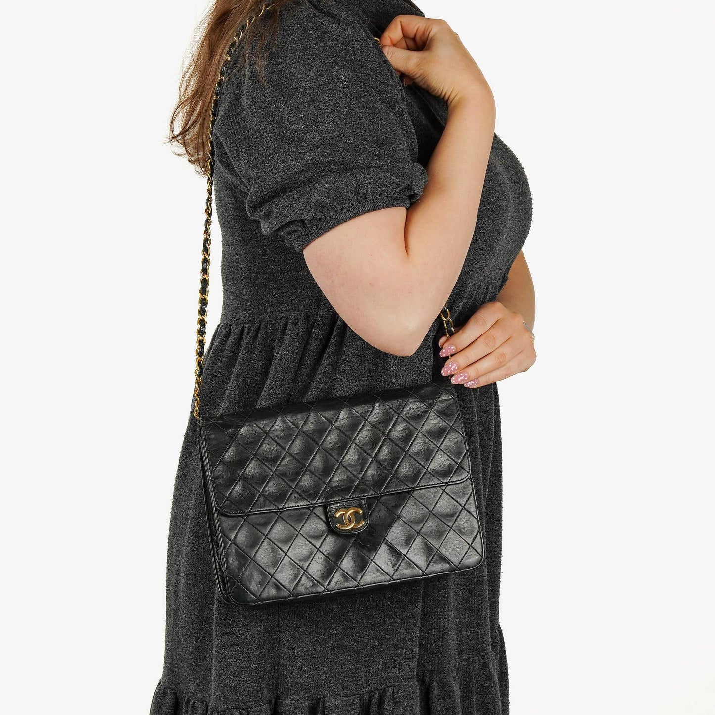 Chanel Kleine Classic Single Flap Tasche aus schwarzem gestepptem Lammleder mit 24K vergoldeter Hardware
