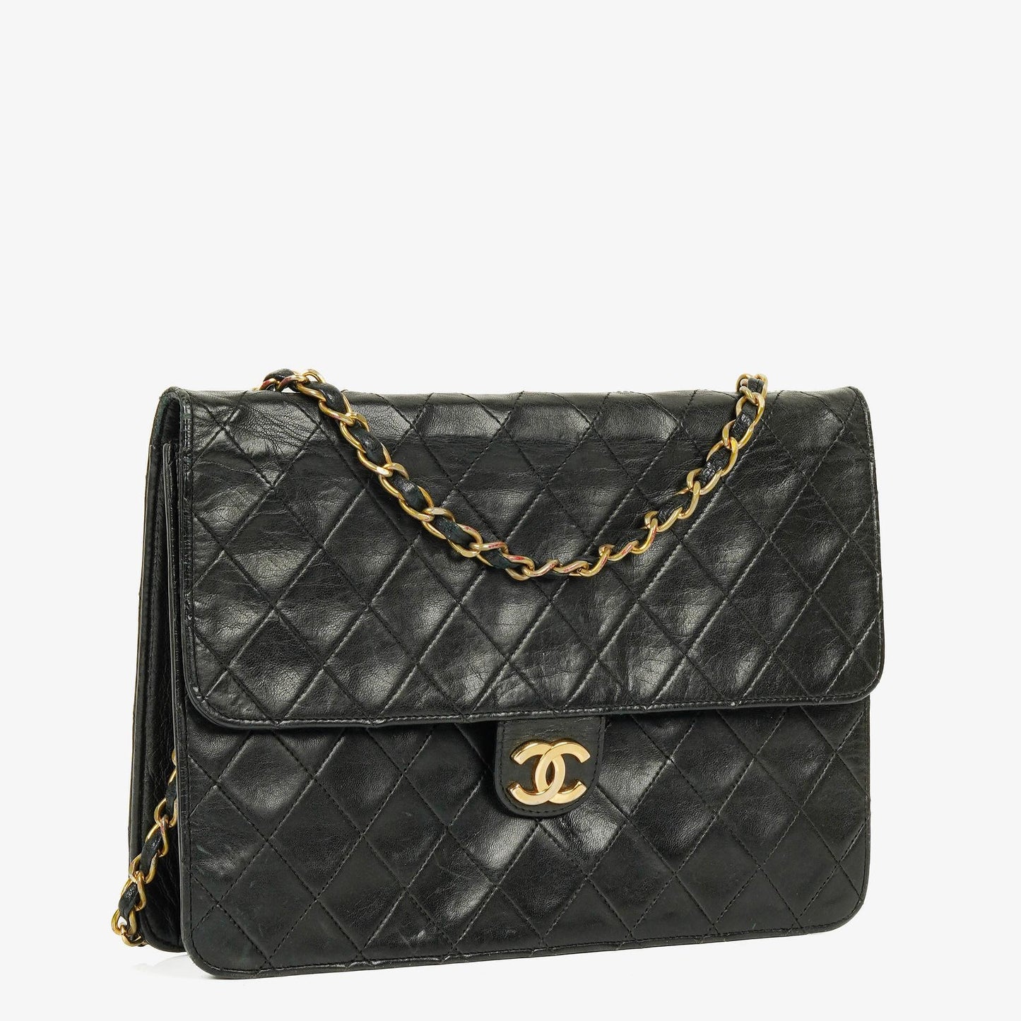 Chanel Kleine Classic Single Flap Tasche aus schwarzem gestepptem Lammleder mit 24K vergoldeter Hardware