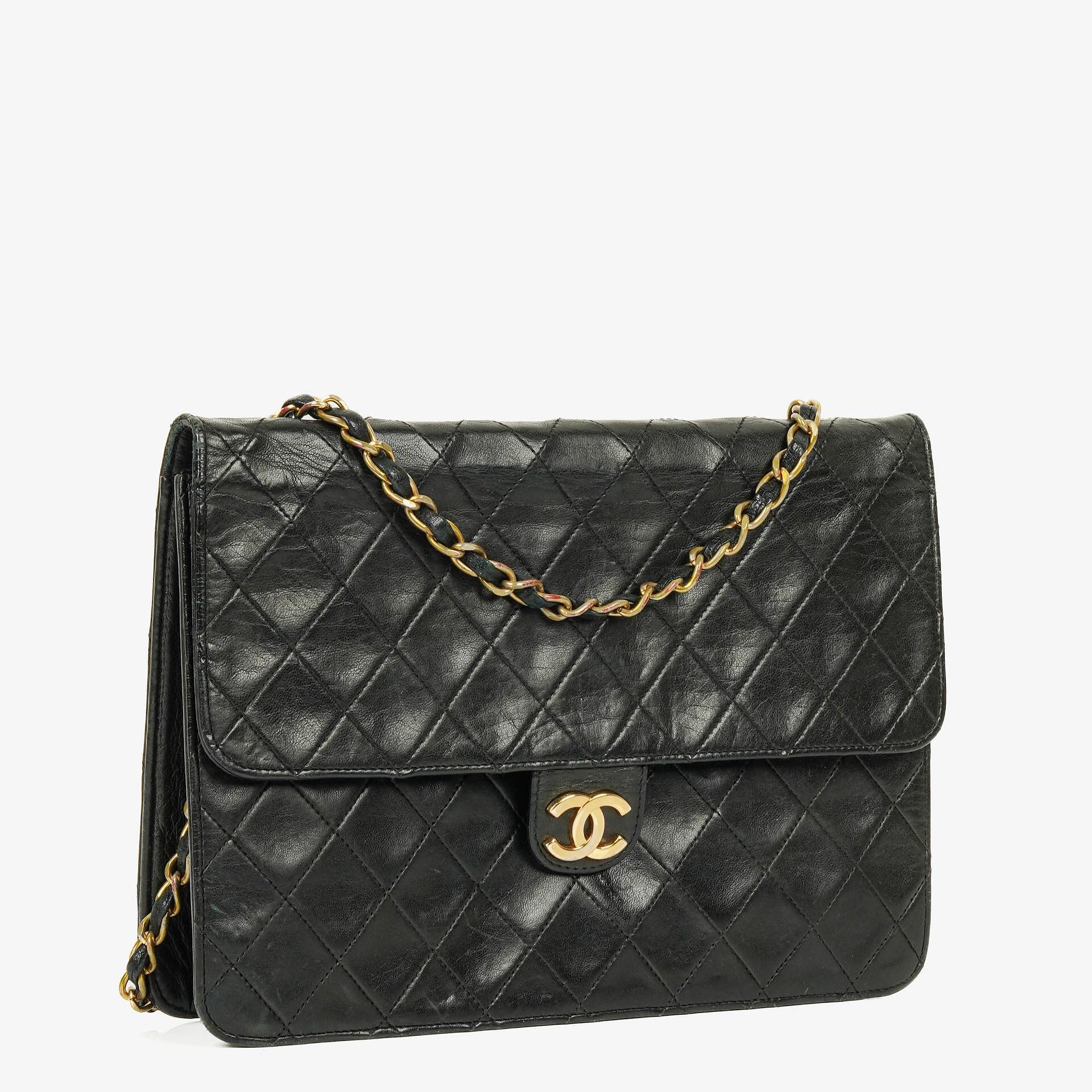 Chanel Kleine Classic Single Flap Tasche aus schwarzem gestepptem Lammleder mit 24K vergoldeter Hardware