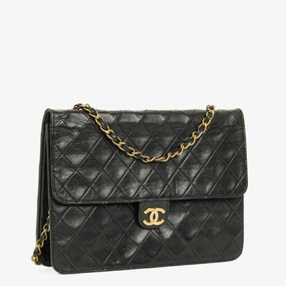 Chanel Kleine Classic Single Flap Tasche aus schwarzem gestepptem Lammleder mit 24K vergoldeter Hardware