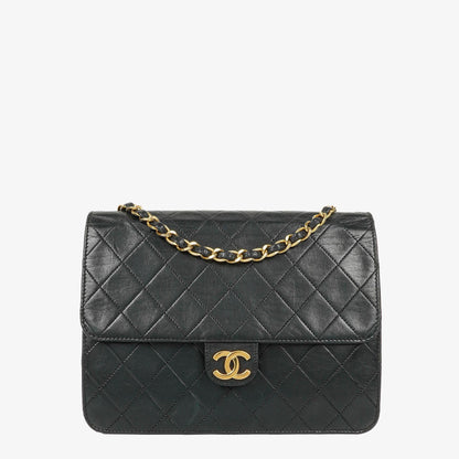 Chanel Small Classic Single Flap Tasche aus schwarzem gestepptem Lammleder mit 24K vergoldeten Beschlägen