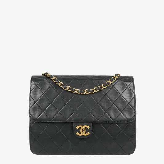 Chanel Small Classic Single Flap Tasche aus schwarzem gestepptem Lammleder mit 24K vergoldeten Beschlägen