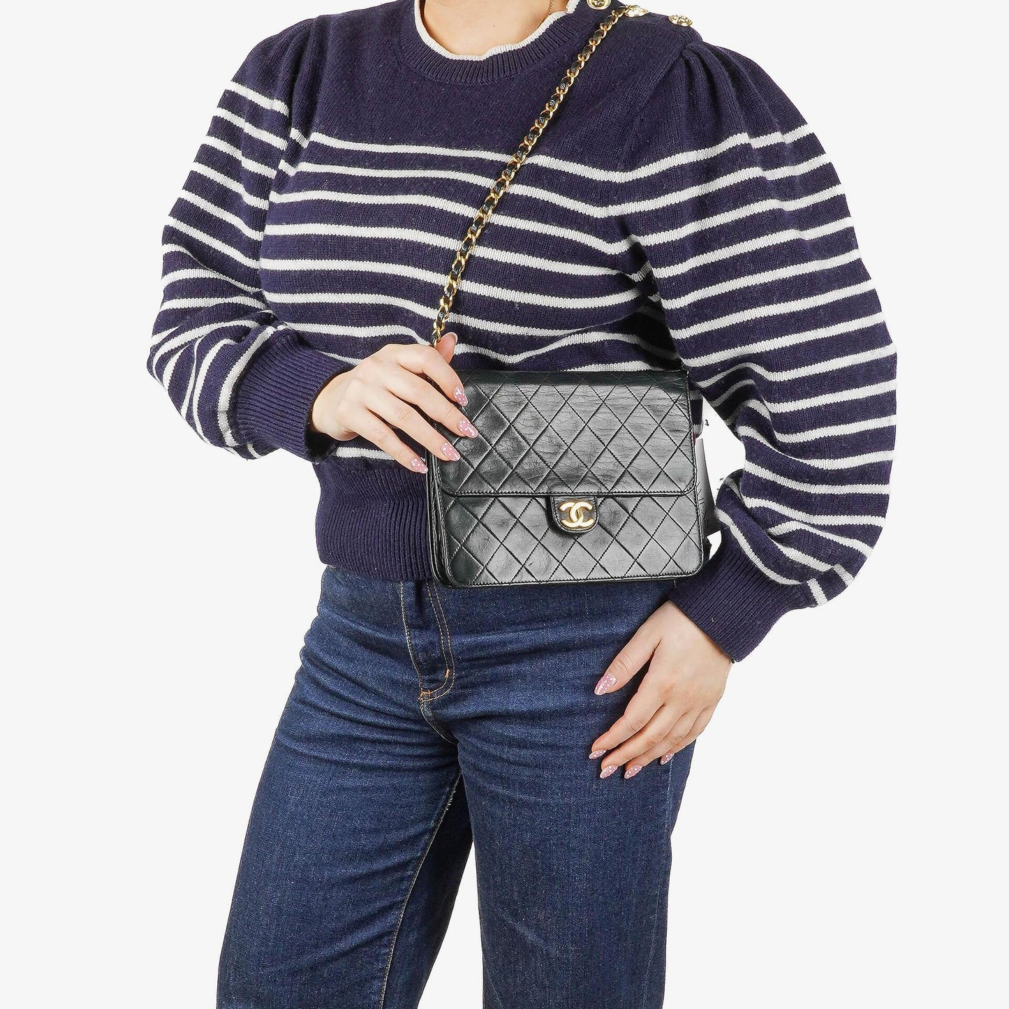 Chanel Small Classic Single Flap Tasche aus schwarzem gestepptem Lammleder mit 24K vergoldeten Beschlägen