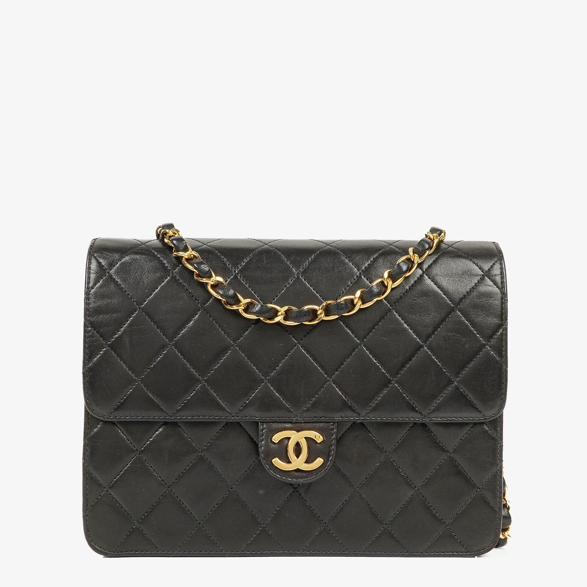 Chanel Kleine Classic Single Flap Tasche Schwarzes Gestepptes Lammleder mit 24K Gold-beschichteten Beschlägen