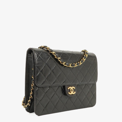 Chanel Kleine Classic Single Flap Tasche Schwarzes Gestepptes Lammleder mit 24K Gold-beschichteten Beschlägen