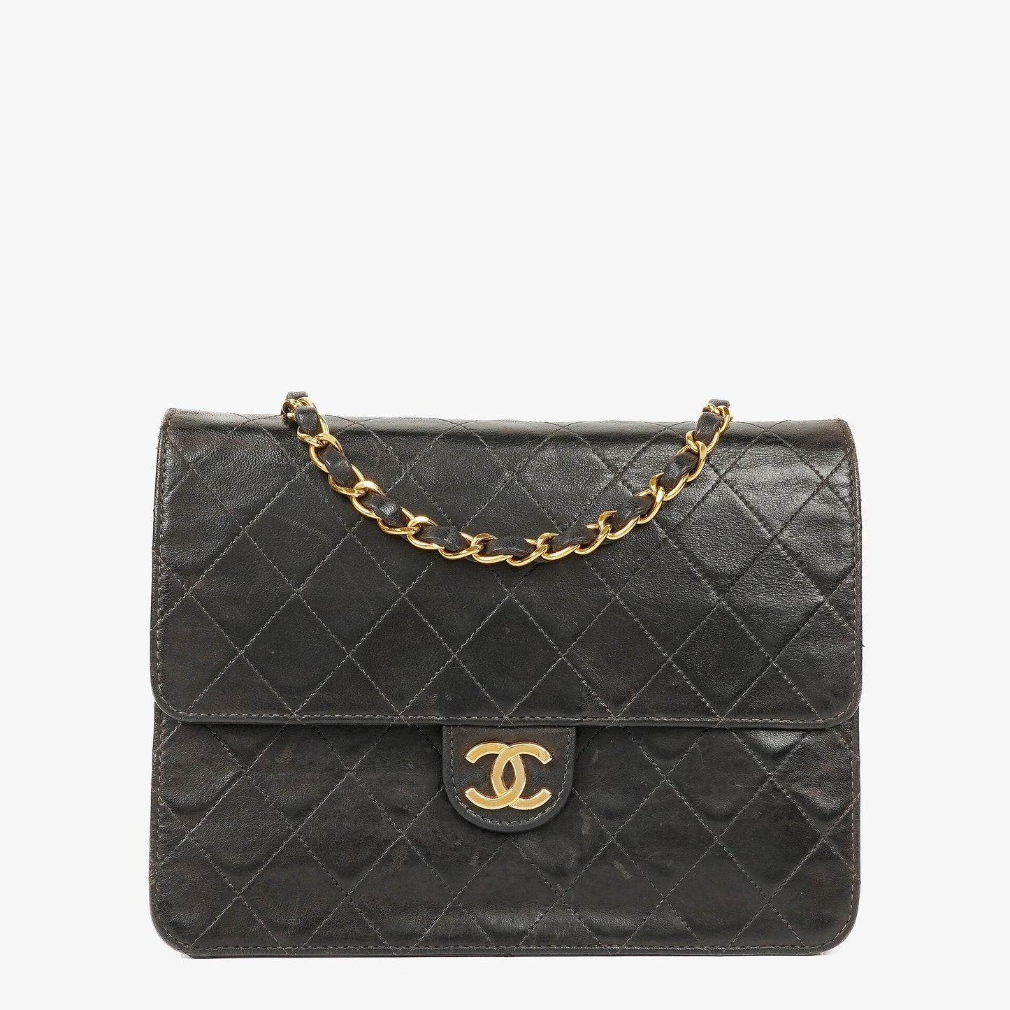 Chanel Kleine Classic Single Flap Tasche aus schwarzem gestepptem Lammleder mit 24K vergoldeter Hardware