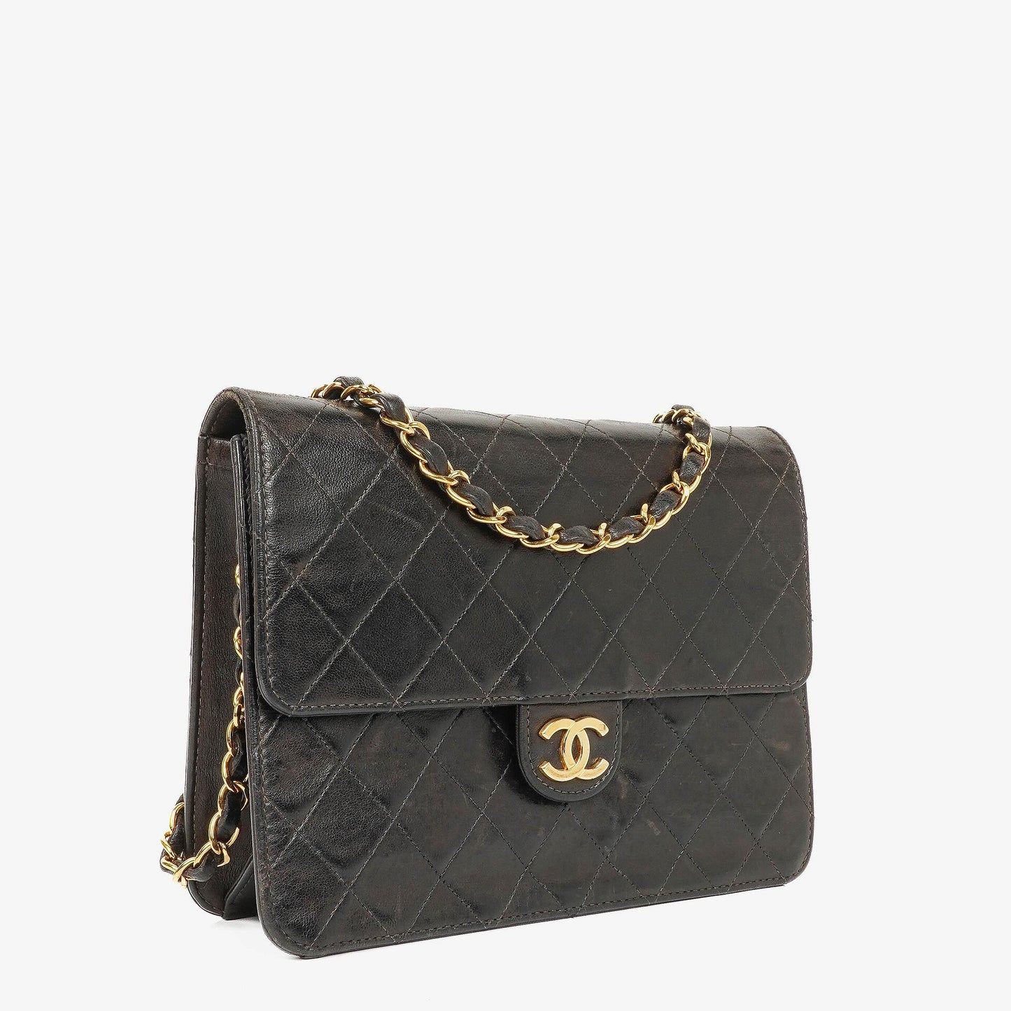 Chanel Kleine Classic Single Flap Tasche aus schwarzem gestepptem Lammleder mit 24K vergoldeter Hardware