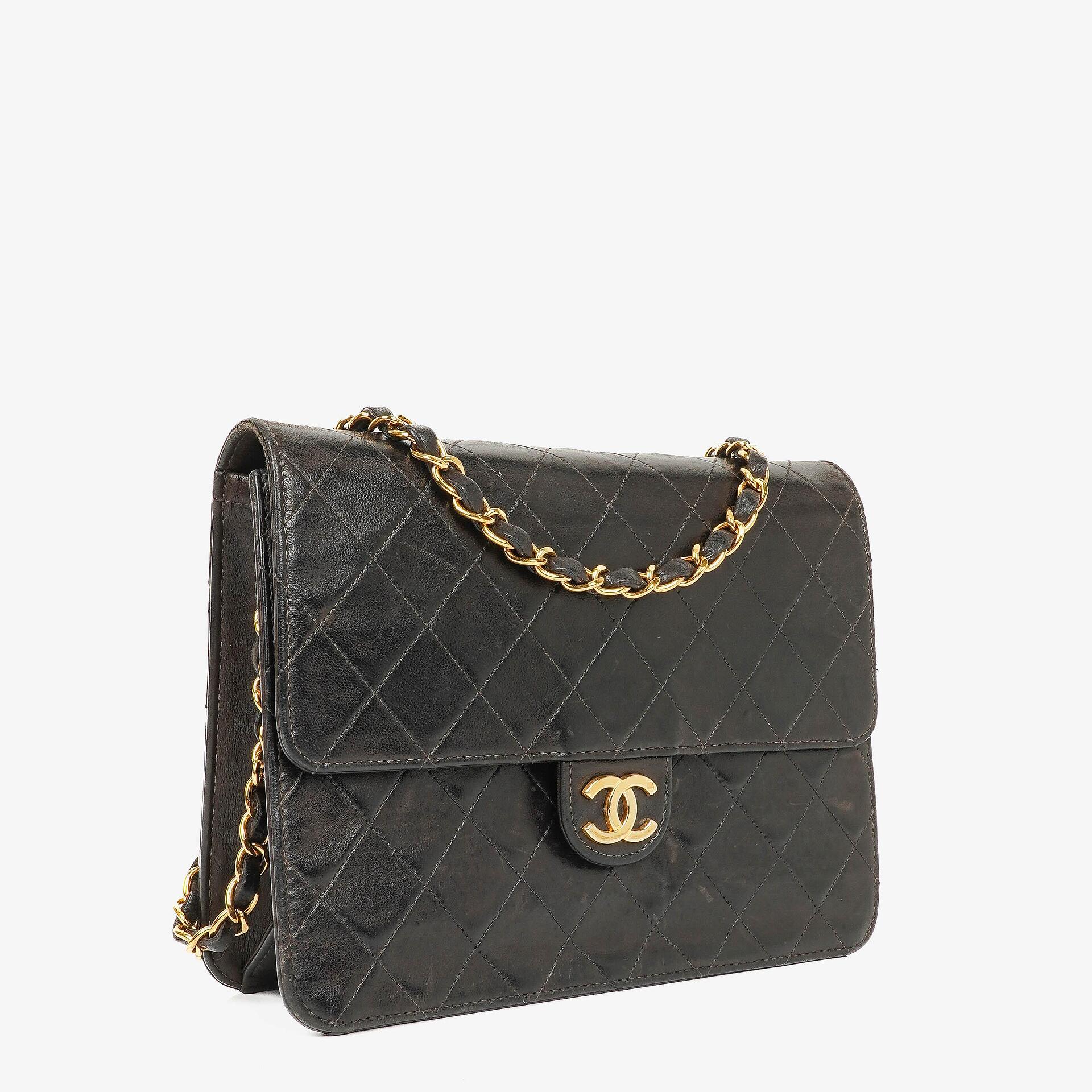 Chanel Kleine Classic Single Flap Tasche aus schwarzem gestepptem Lammleder mit 24K vergoldeter Hardware