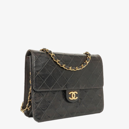 Chanel Kleine Classic Single Flap Tasche aus schwarzem gestepptem Lammleder mit 24K vergoldeter Hardware