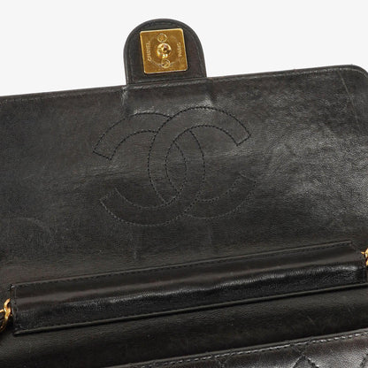 Chanel Kleine Classic Single Flap Tasche aus schwarzem gestepptem Lammleder mit 24K vergoldeter Hardware