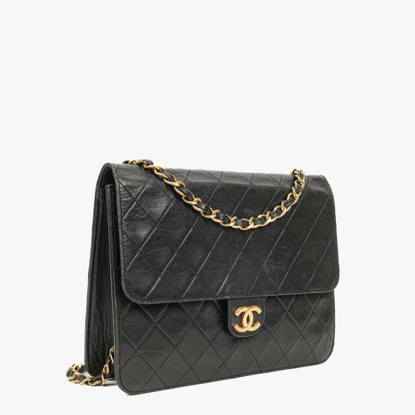 Chanel Kleine Classic Single Flap Tasche aus marineblauem gestepptem Lammleder mit 24K vergoldeter Hardware