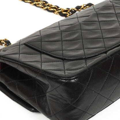 Chanel Small Classic Vintage Double Flap Bag aus schwarzem gestepptem Lammleder mit 24K goldplattierter Hardware
